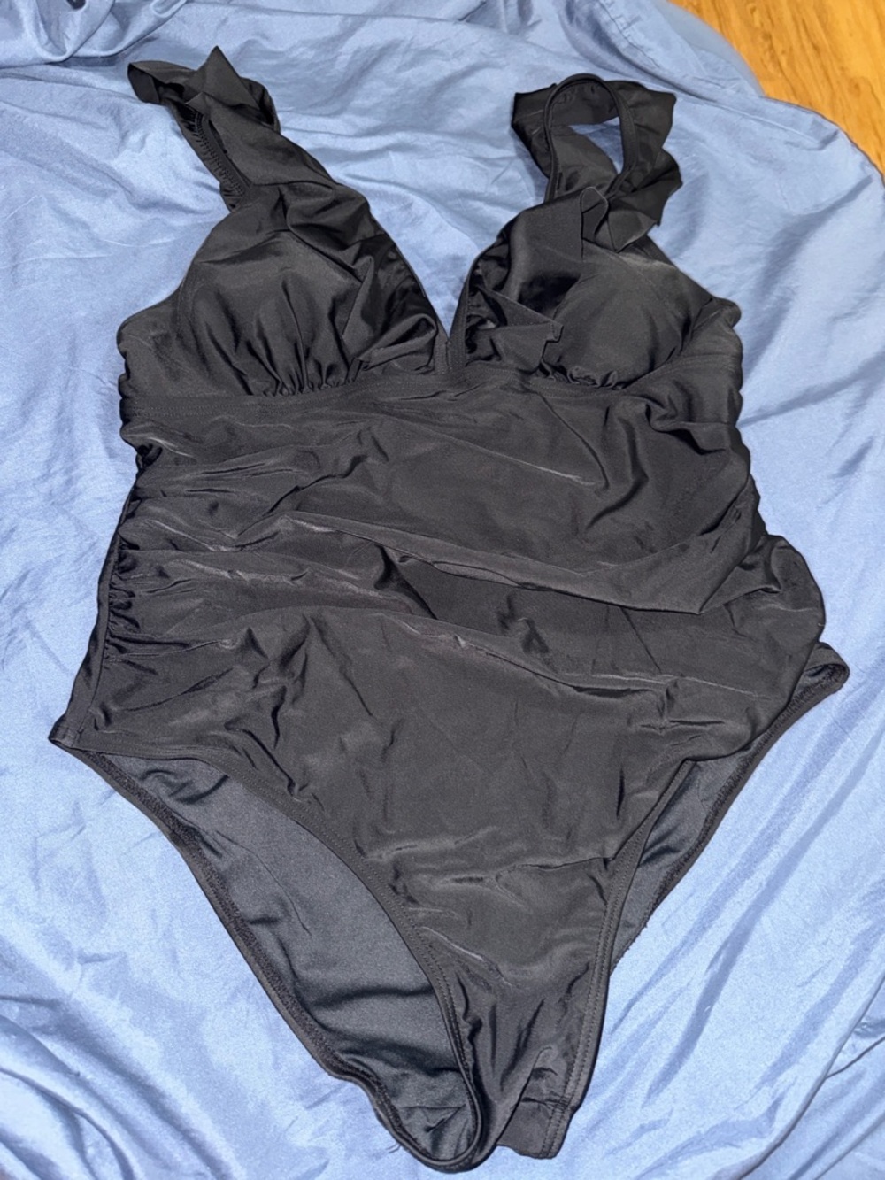 Black Ruffled One-Piece Swimsuit XL